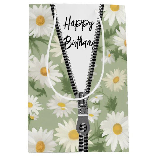 Gelukkige Verjaardag Daisies met Rits Medium Cadeauzakje (Voorkant)