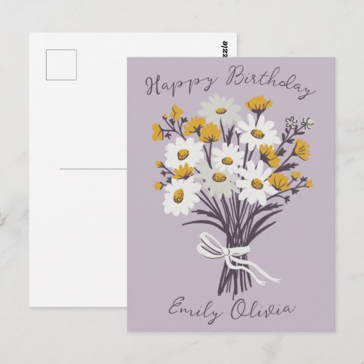Gelukkige Verjaardag Daisy Boeket Retro CUSTOM NAA Briefkaart (Voorkant / Achterkant)