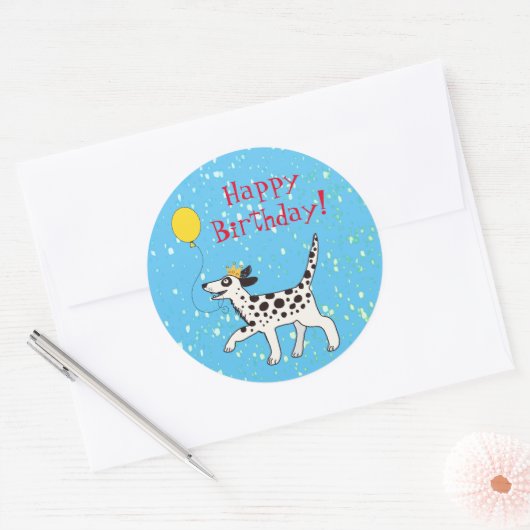 Gelukkige verjaardag Dalmatian Ronde Sticker (Envelop)