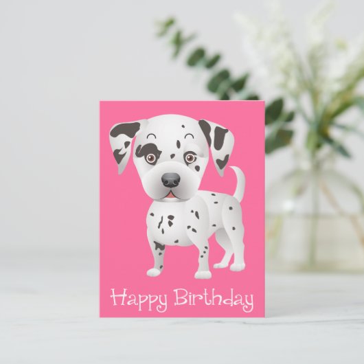 Gelukkige Verjaardag Dalmatische Puppy Dog Roze Br Briefkaart (Staand voorkant)