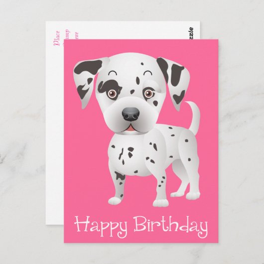 Gelukkige Verjaardag Dalmatische Puppy Dog Roze Br Briefkaart (Voorkant / Achterkant)