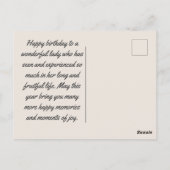 Gelukkige Verjaardag Dame in de tuin met wijn en k Briefkaart (Achterkant)