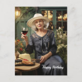 Gelukkige Verjaardag Dame in de tuin met wijn en k Briefkaart (Voorkant)