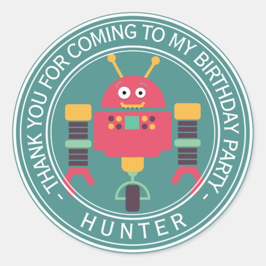 Gelukkige Verjaardag - Dank u Robot Ronde Sticker (Voorkant)