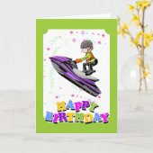 Gelukkige verjaardag, dappere jet ski kampioen kaart (Gele Bloem)
