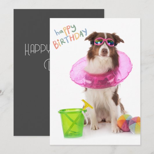 Gelukkige Verjaardag Dawg Beach Pool Hond in Zonne Feestdagenkaart (Voorkant / Achterkant)