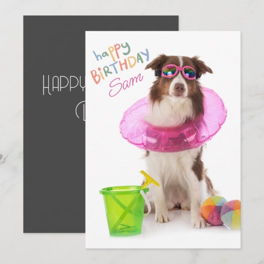 Gelukkige Verjaardag Dawg Beach Pool Hond Zonnebri Feestdagenkaart (Voorkant / Achterkant)