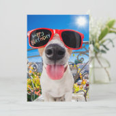 Gelukkige Verjaardag Dawg Hond in Zonnebril Feestdagenkaart (Staand voorkant)
