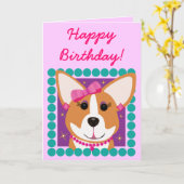 Gelukkige Verjaardag! De Dame van Corgi Kaart (Gele Bloem)