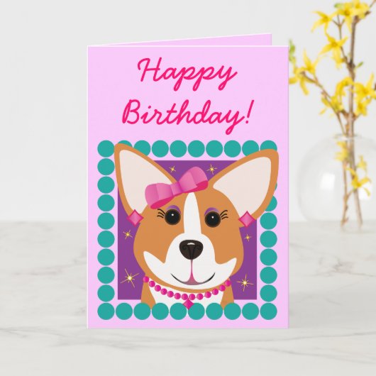 Gelukkige Verjaardag! De Dame van Corgi Kaart (Gele Bloem)