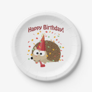 Gelukkige Verjaardag! De Egel van Confettien Papieren Bordje