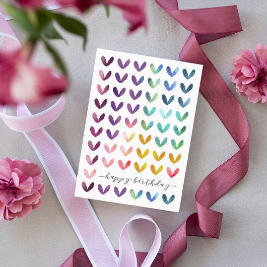 Gelukkige Verjaardag | de Harten van de Waterverf Feestdagen Kaart