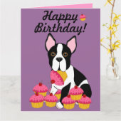 Gelukkige Verjaardag! De Kaart van Boston Terrier (Gele Bloem)
