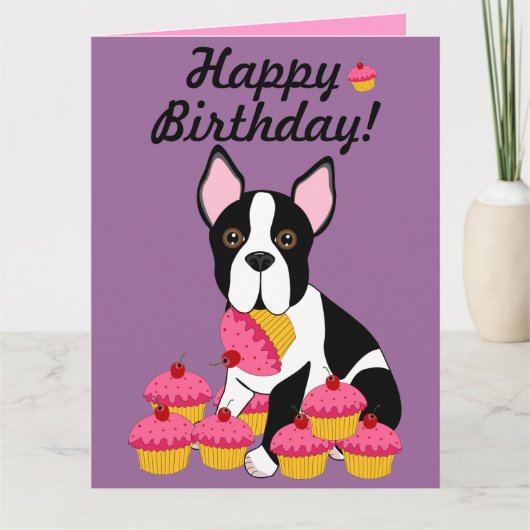 Gelukkige Verjaardag! De Kaart van Boston Terrier (Voorkant)
