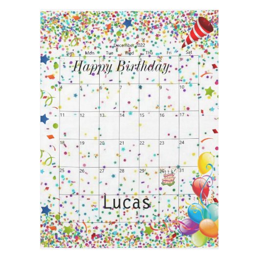 Gelukkige Verjaardag December 2022 Tafelkleed (Voorkant)