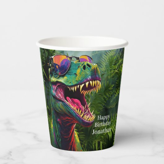 Gelukkige verjaardag dinosaurus papieren bekers (Achterkant)