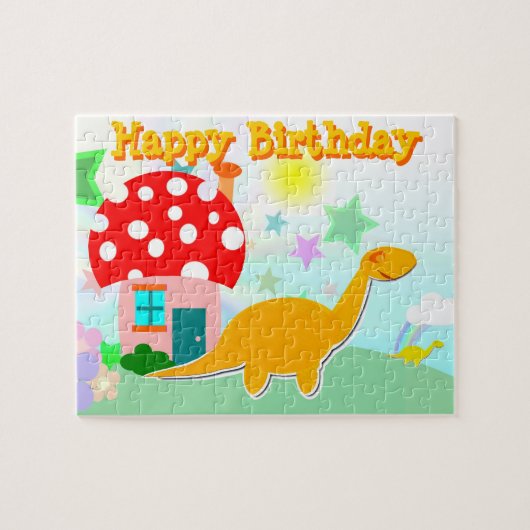 Gelukkige Verjaardag Dinosaurus Puzzel (Horizontaal)