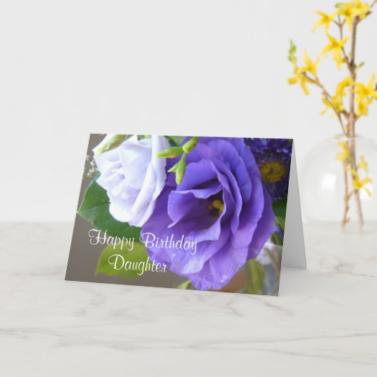 Gelukkige verjaardag-dochter/paarse bloemen kaart (Gele Bloem)