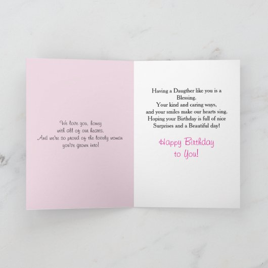 Gelukkige verjaardag dochter pastel roze rozen kaart (Binnen)