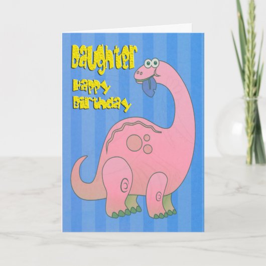 Gelukkige Verjaardag Dochter Roze Dinosaurus Kaart (Voorkant)