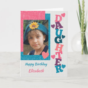 Gelukkige Verjaardag Dochter roze en blauwe foto Kaart