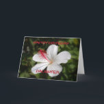 Gelukkige Verjaardag Dochter Witte Hibiscus Kaart<br><div class="desc">Deze witte hibiscus (Hibiscus waimeae) is een inheemse Hawaï en is een zeldzame soort van geurende hibiscus. De Hawaïanen noemen dit hibiscus "Kokio kea",  wat "wit als sneeuw" betekent. Pas een groet aan,  voeg tekst toe en upload uw eigen foto.</div>