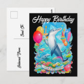 gelukkige verjaardag dolfijn met verjaardagshoed briefkaart (Voorkant / Achterkant)