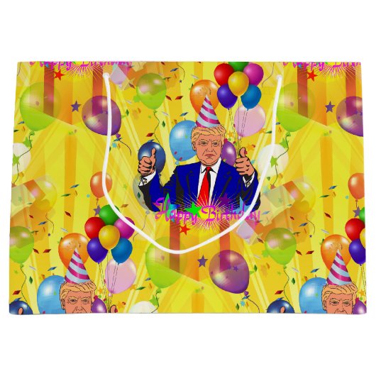 Gelukkige verjaardag Donald Trump Gift Bag Groot Cadeauzakje (Voorkant)