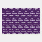 Gelukkige Verjaardag Donker Paarse en Witte Naam P Inpakpapier Vel (Voorkant 3)