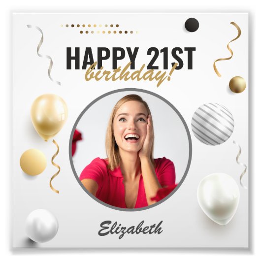 Gelukkige Verjaardag Douane Modern Fotogift Foto Afdruk (Voorkant)