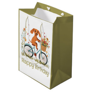 Gelukkige verjaardag Doxer Hond Fietst Lente Bloem Medium Cadeauzakje