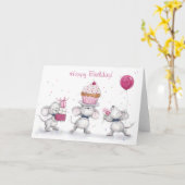 Gelukkige verjaardag, drie Schattigee muizen viere Kaart (Gele Bloem)