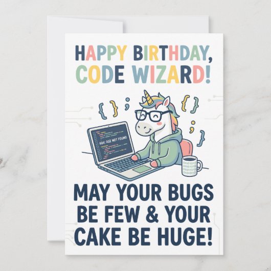 Gelukkige verjaardag Eenhoorn Code Wizard Feestdagenkaart (Voorkant)