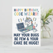 Gelukkige verjaardag Eenhoorn Code Wizard Feestdagenkaart (Staand voorkant)