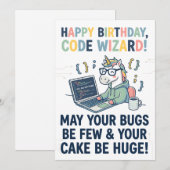 Gelukkige verjaardag Eenhoorn Code Wizard Feestdagenkaart (Voorkant / Achterkant)