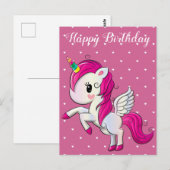 Gelukkige verjaardag, eenhoorn en harten, gewoonte briefkaart (Voorkant / Achterkant)