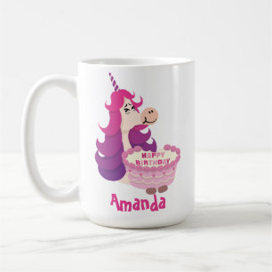 Gelukkige Verjaardag Eenhoorn Roze Paarse Minimali Koffiemok