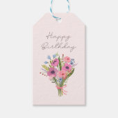 Gelukkige Verjaardag eenvoudig, roze, bloemig, scr Cadeaulabel (Voorkant)