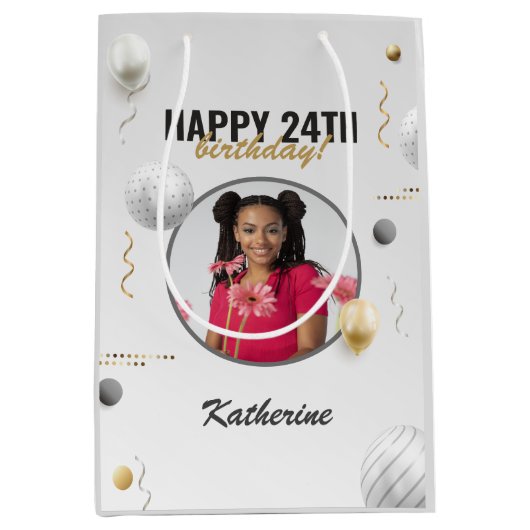 Gelukkige Verjaardag Eenvoudige Douane Fotogift Medium Cadeauzakje (Voorkant)