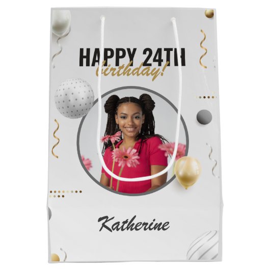 Gelukkige Verjaardag Eenvoudige Douane Fotogift Medium Cadeauzakje (Achterkant)