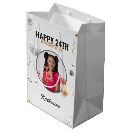 Gelukkige Verjaardag Eenvoudige Douane Fotogift Medium Cadeauzakje (Achterkant Gekanteld)