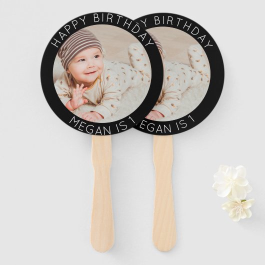 Gelukkige Verjaardag eenvoudige foto moderne vieri Handwaaier (Voorkant en achterkant)