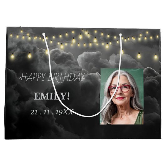 Gelukkige Verjaardag Elegant Black Party Modern Ch Groot Cadeauzakje (Achterkant)