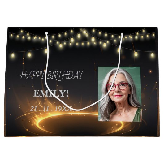 Gelukkige Verjaardag Elegant Black Party Modern Ch Groot Cadeauzakje (Voorkant)