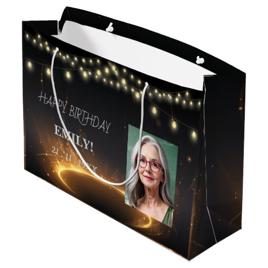 Gelukkige Verjaardag Elegant Black Party Modern Ch Groot Cadeauzakje (Achterkant Gekanteld)