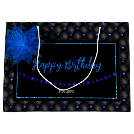 Gelukkige Verjaardag Elegant Blauw en Zwart Groot Cadeauzakje (Voorkant)