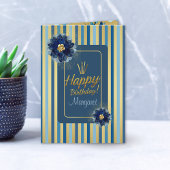 Gelukkige Verjaardag Elegant Blauw Goud Bloemen Aa Kaart