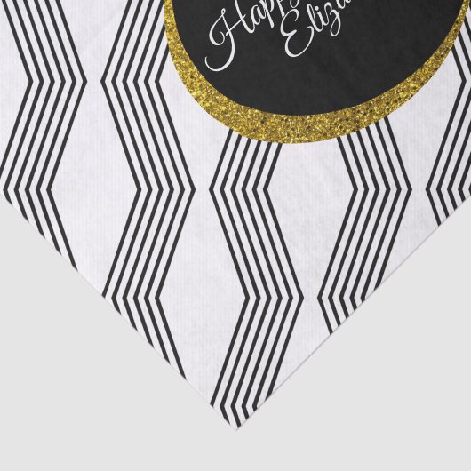 Gelukkige Verjaardag Elegant Goud Glitter Zwart Wi Tissuepapier (Detail)