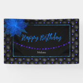 Gelukkige Verjaardag Elegante Blauwe en Zwarte Ban Spandoek (Horizontaal)