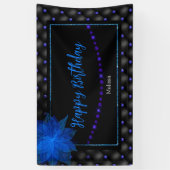 Gelukkige Verjaardag Elegante Blauwe en Zwarte Ban Spandoek (Verticaal)